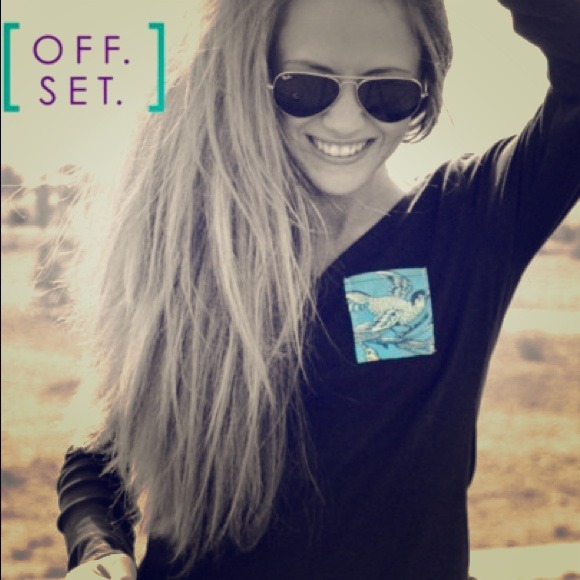 Women's long sleeve black/ blue bird top.