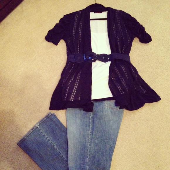 Blue & white top w/ belt