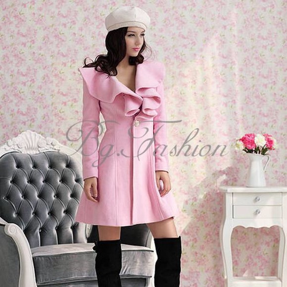Princess woman long warm coat ruffle jacket trench