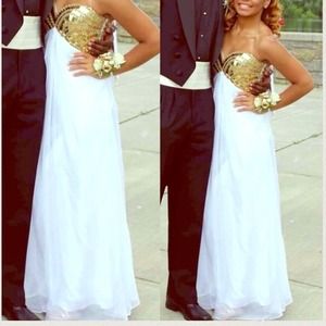 White & Gold sequined prom dress