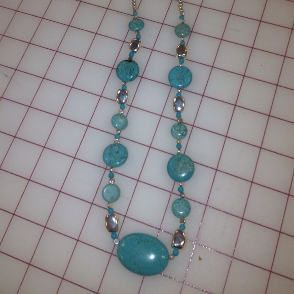 Turquoise & silver necklace 24 in long.  Handmade.