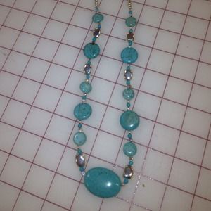 Turquoise & silver necklace 24 in long.  Handmade.
