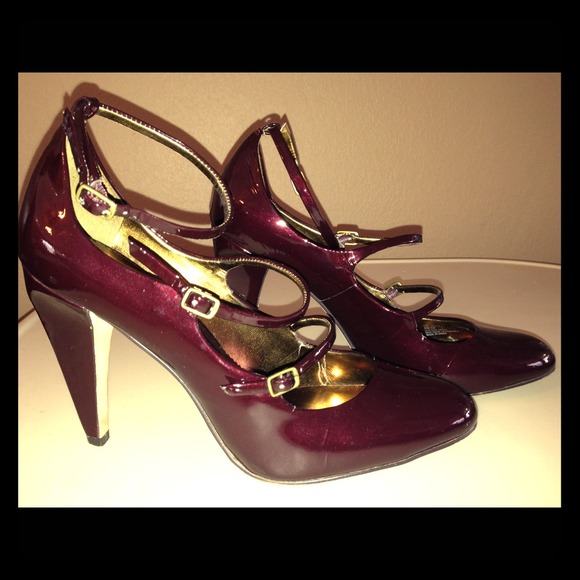 Nicole Miller Maroon Patent Leather Mary Janes