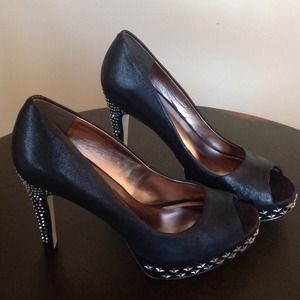 New Reba Blk Leather Studded and Rhinestone Shoe