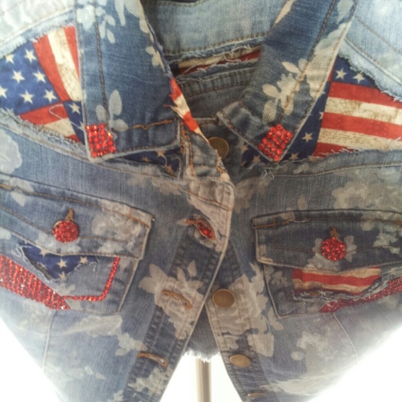 Custom jean jacket (red, white, blue)