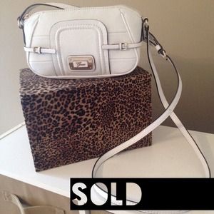 White Guess Faux Leather Crossbody Purse