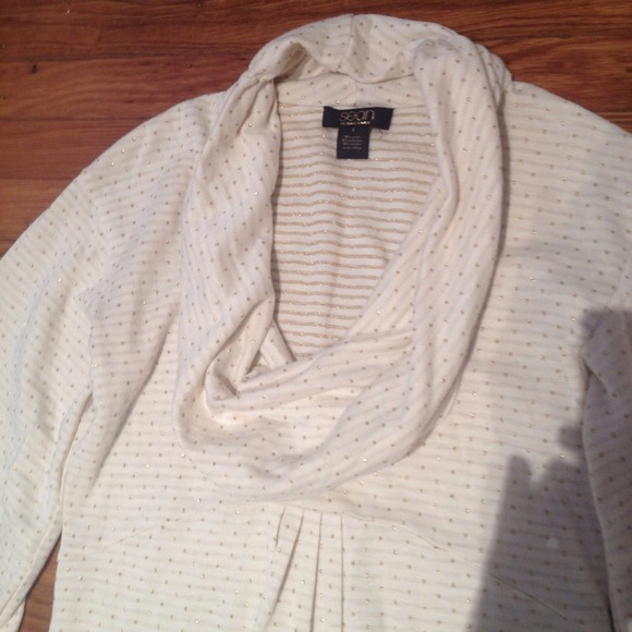 ⛔️SOLD! Cream with gold dots cowl neck shirt - Picture 3 of 3