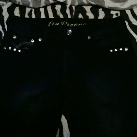 Lia Verona jeweled dark wash skinny jeans