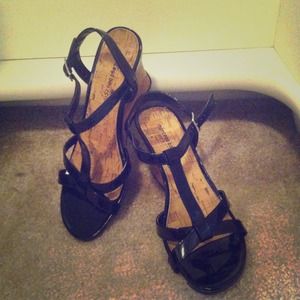Black wedge sandals