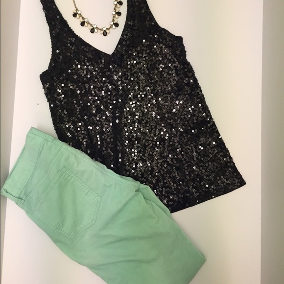 💕Sold 💕🎉HP x2🎉J. Crew Black Sequin V-neck Top - Picture 2 of 4