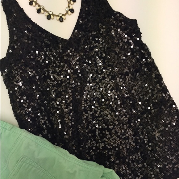 💕Sold 💕🎉HP x2🎉J. Crew Black Sequin V-neck Top - Picture 4 of 4
