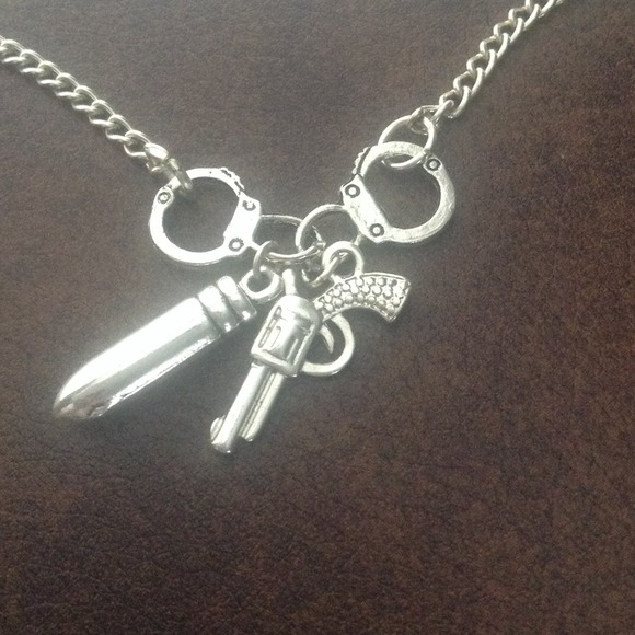 Handcuff gun & bullet necklace
