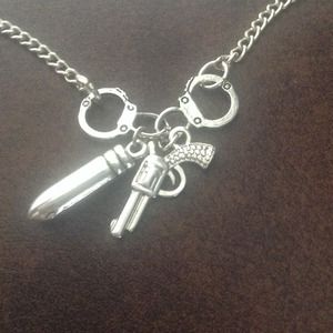 Handcuff gun & bullet necklace