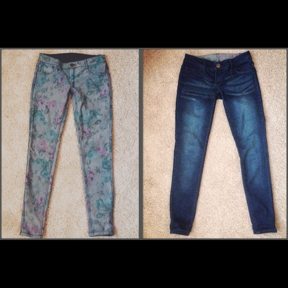 Reversible floral/denim skinny jeans