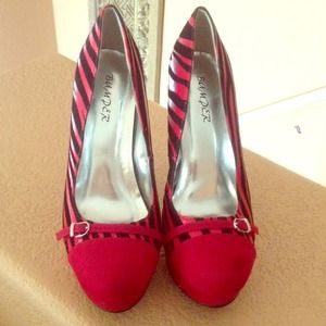 velvet red and black zebra heels