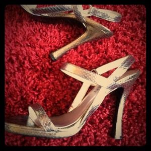 Pewter Snake Embossed Strap Heels