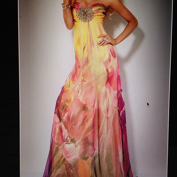 Strapless Floral Print JOVANI Gown #7236 - Picture 3 of 4