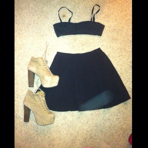 Black cotton skater skirt