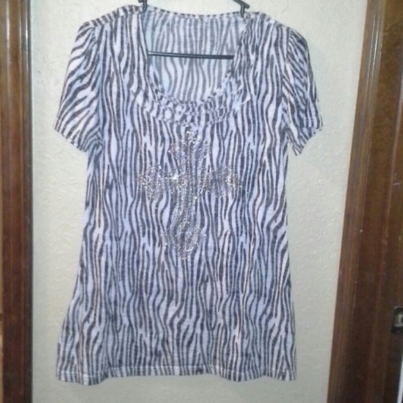 Zebra striped bling cross tunic