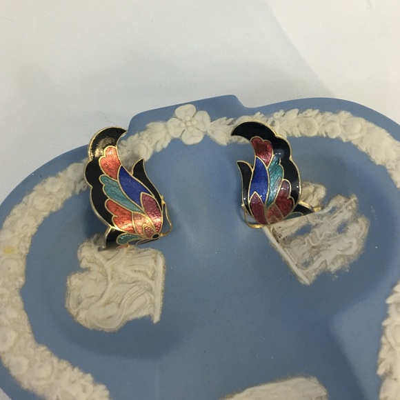 Vintage Jewelry - Cloisonne Peacock Vintage Earrings