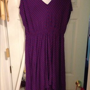 Red and blue chevron cap sleeve high low dress