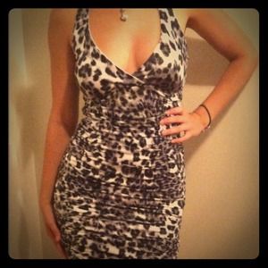 Halter top leopard party dress