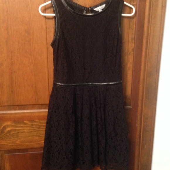 Lace and faux leather little black dress