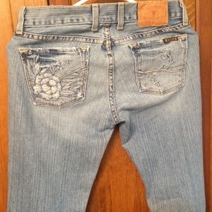 Lucky brand boot cut jeans embroidered rose pocket
