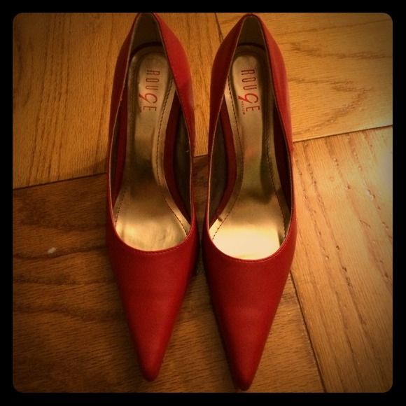 Red Faux Leather Pumps