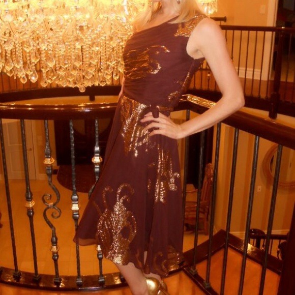 Banana Republic Silk Gold Metallic Dress