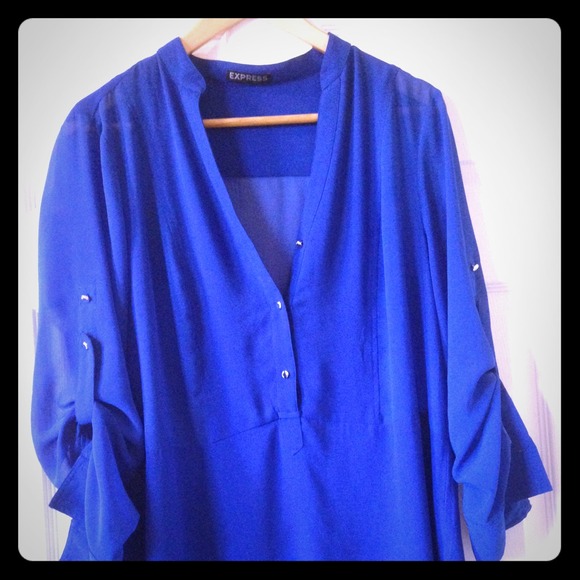 Sheer royal blue EXPRESS shirt blouse.