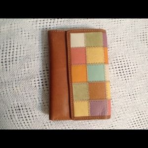 Fossil tan patchwork wallet