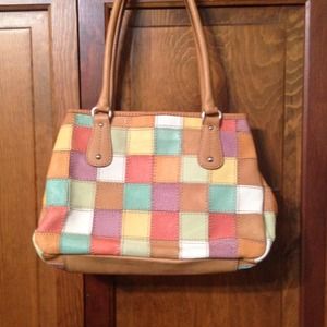 *reserved* leather multicolored patchwork satchel