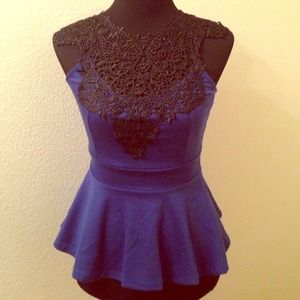 Blue top with  knit lace attached