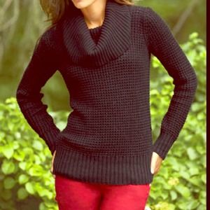 Popcorn knit cowl neck sweater