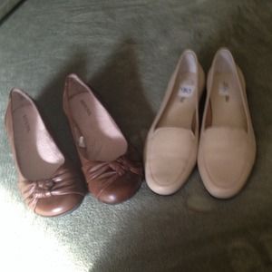 Two pair size 6 women's flat shoes. Brown & beige