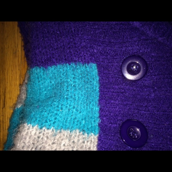 Purple, teal/turquoise, and gray sweater - Picture 3 of 3