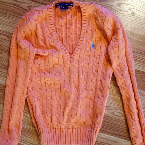 Orange xs Cable Knit Ralph Lauren Sport V Neck - Picture 1 of 3