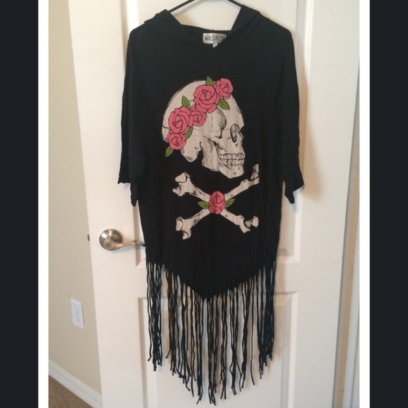 💔SOLD💔 Wildfox Skull & Roses Fringe Hoodie