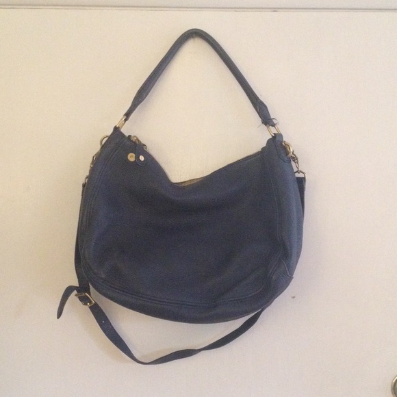 JCrew Leather Tote Hobo Purse Navy Blue Satchel