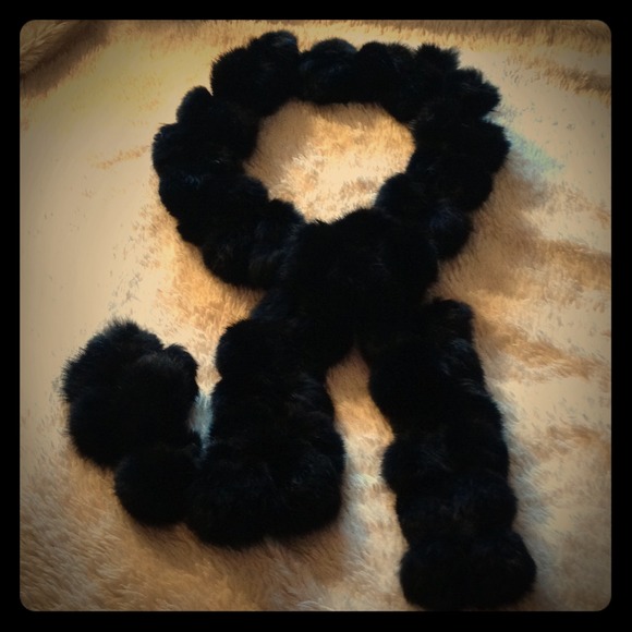fur pom pom rabbit Scarf  Accessories  Long Black Rabbit Fur  Poshmark Pom Pom