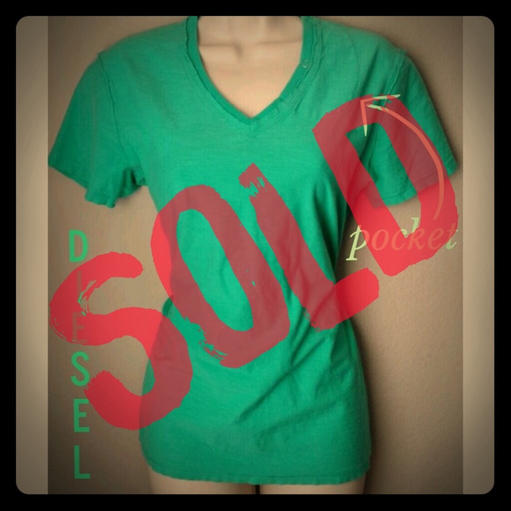 Diesel Turquoise Green Vneck Short Sleeve Tee