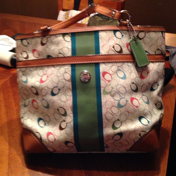 Coach Multicolor Signature Strip Hobo Bag