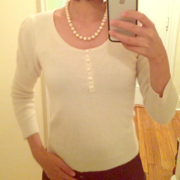 SOLD soft cream top with buttons; 3/4 sleeves