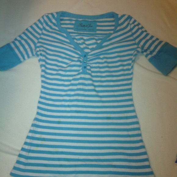 Turqois and white striped shirt.