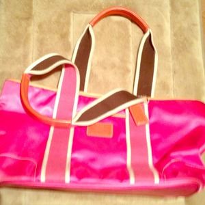 Pink, Orange, and brown Coach purse.
