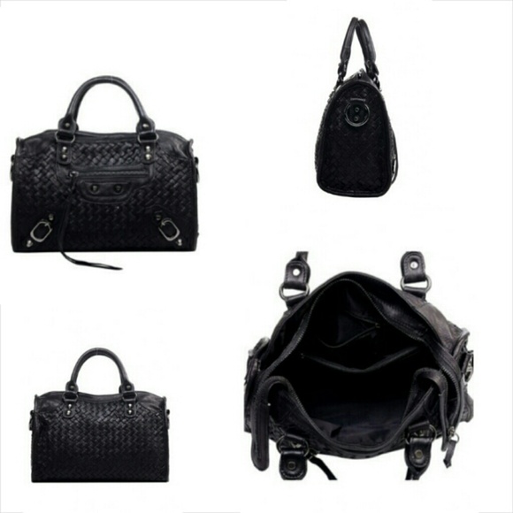 The Route 66 Woven Leather Small Bag Black