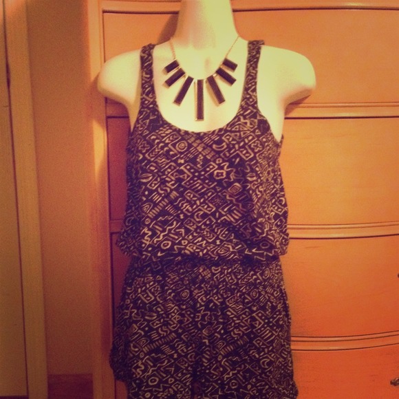Black and taupe tribal romper