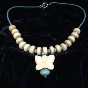 Turquoise and Ivory butterfly necklace #22