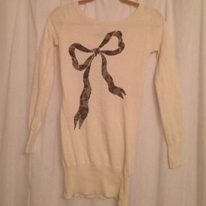 Sweater dress with black bow and pearls!